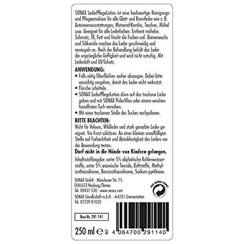 SONAX LederPflege Lotion лосьйон для догляду за шкірою авто 250 мл, зображення 12