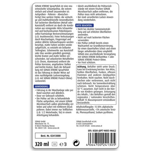 SONAX XTREME Spray Polish пінний очищувач кузова з блиском 320 мл, зображення 2