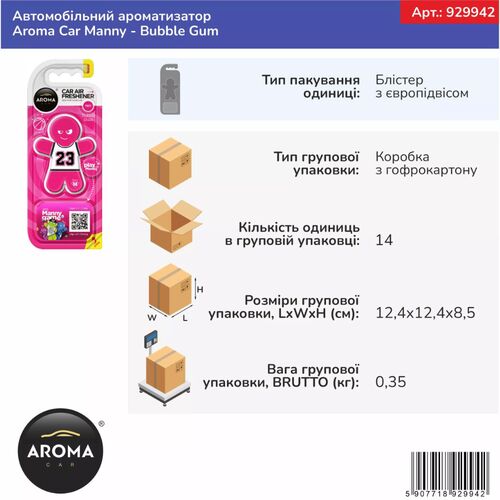 Ароматизатор Aroma Car Manny Bubble Gum: солодка свіжість, зображення 3