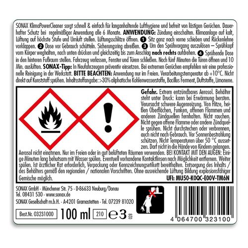 Очищувач кондиціонера з антибактеріальною дією SONAX Klima Power Cleaner AirAid, 100 мл (323100), зображення 3