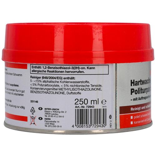 NIGRIN Hartwachs-Politurpaste твердий синтетичний віск для захисту кузова 250 мл, зображення 2