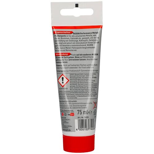 NIGRIN Performance Metal-Politurpaste паста для полірування металів та хрому 75 мл, зображення 2