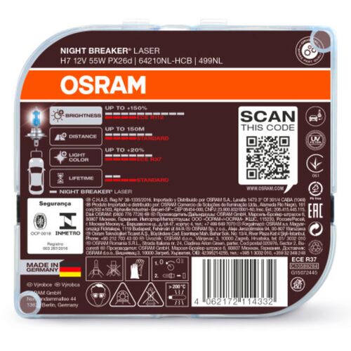 OSRAM Night Breaker Laser H7 55W 3900K комплект 2 шт, Колірна температура: 3900, Тип лампи: H7, зображення 2