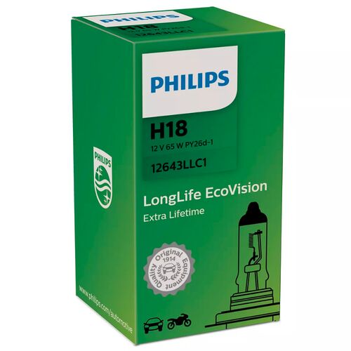 PHILIPS LongLife EcoVision 4x H18 65W 3100K (картон) 1 шт