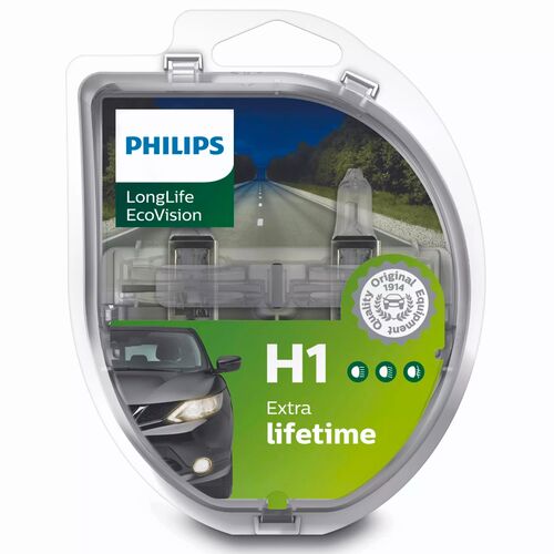 PHILIPS LongLife EcoVision 4x H1 55W 3100K комплект 2 шт, зображення 2