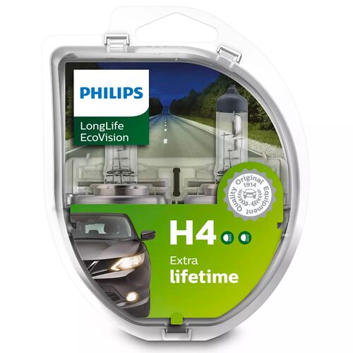 PHILIPS LongLife EcoVision 4x H4 60/55W 3100K комплект 2 шт, зображення 2