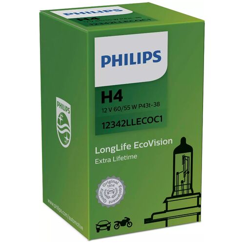 PHILIPS LongLife EcoVision 4x H4 60/55W 3100K (картон) 1 шт