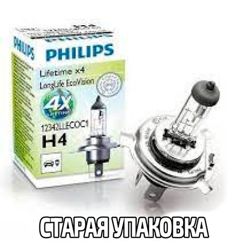 PHILIPS LongLife EcoVision 4x H4 60/55W 3100K (картон) 1 шт, зображення 2