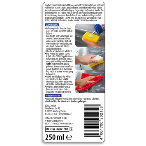 SONAX XTREME Polish + Wax 3 Hybrid NPT очищаючий поліроль з воском 250 мл, Кількість: 250 мл, зображення 5