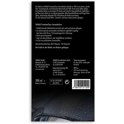 SONAX PREMIUM CLASS Carnauba Care твердый воск карнауба в премиум наборе 200 мл , изображение 6
