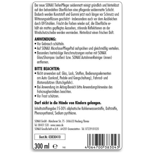 SONAX TiefenPfleger Seidenmatt поліроль для пластику та гуми з матовим ефектом 300 мл, зображення 6
