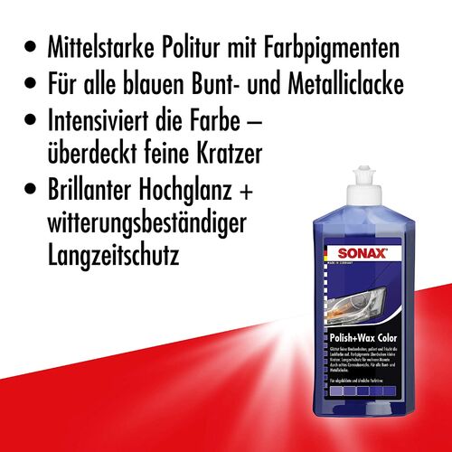 SONAX Polish +Wax Color синий полироль тефлон с воском 250 мл, Цвет: Синий, Количество: 250 мл , изображение 5