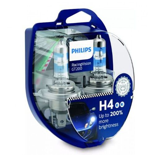 Лампа галогенна Philips H4 RacingVision GT200 +200% 60/55W 12V P43T 12342RGTS2