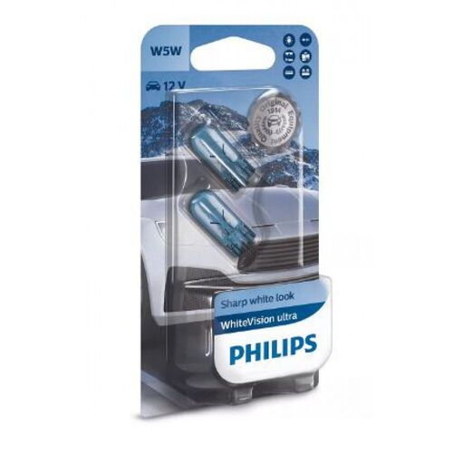 Лампа галогенна Philips W5W WhiteVision ultra +60% 12V W2.1X9.5d (3300K) 12961WVUB2
