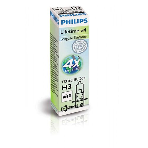  Лампа галогенна Philips H3 LongLife EcoVision, 1шт/картон 12336LLECOC1