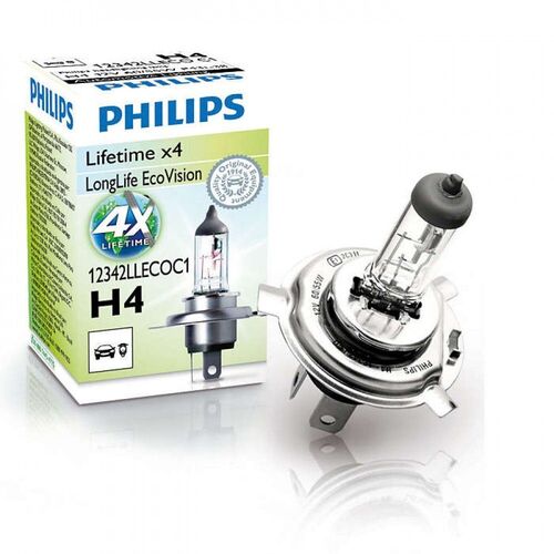 Лампа галогенна Philips H4 LongLife EcoVision, 1шт/картон 12342LLECOC1