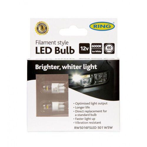 RING Filament W5W 501 RW5016FSLED 9682 White 0,5W 6000K комплект 2 шт, зображення 2