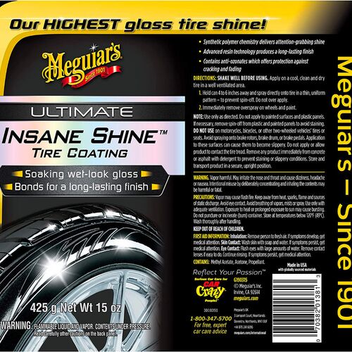 Meguiars Ultimate Insane Shine Tire Coating спрей для чорніння шин аерозольний 425 г, зображення 3