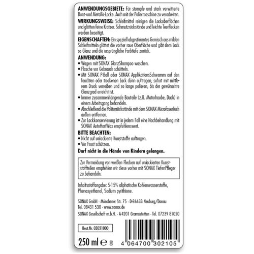 SONAX Lackreiniger очищуючий поліроь для кузова 250 мл, Кількість: 250 мл, зображення 6