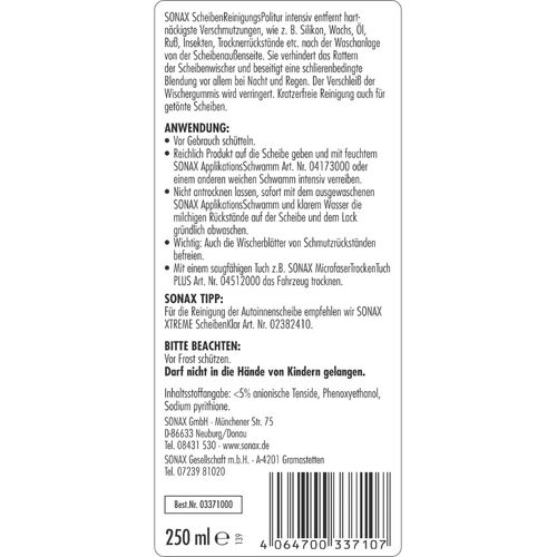 SONAX Scheiben Reinigungs Politur intensiv поліроль для глибокого очищення скла 250 мл, зображення 5