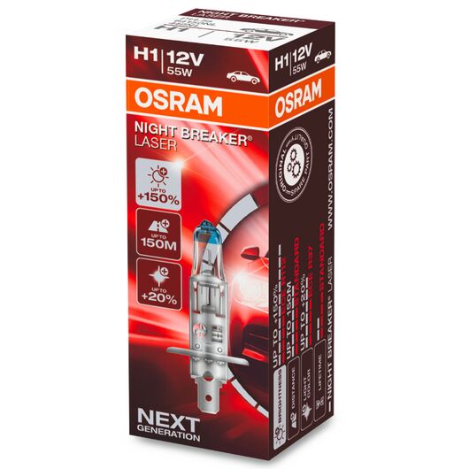 OSRAM Night Breaker Laser H1 55W 3900K (картон) 1 шт, Тип лампы: H1, Цветовая температура: 3900 