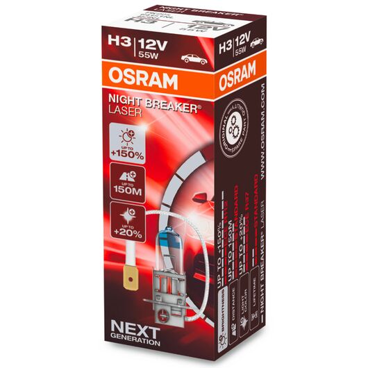 OSRAM Night Breaker Laser H3 55W 3900K (картон) 1 шт, Тип лампы: H3, Цветовая температура: 3900 