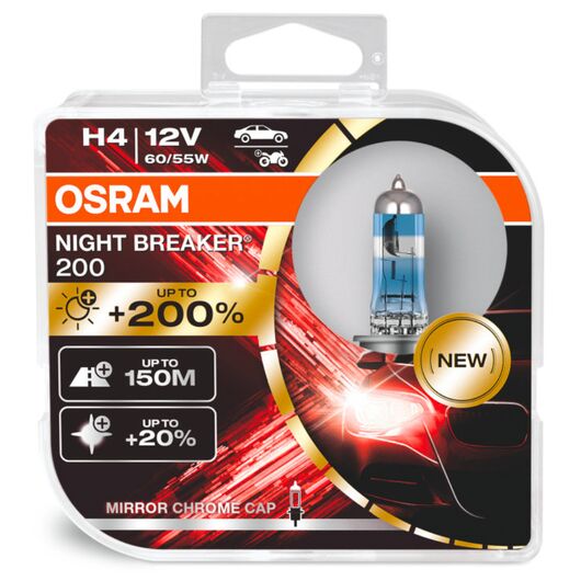 OSRAM Night Breaker 200 H4 60/55W 3900K комплект 2 шт, Тип лампы: H4, Цветовая температура: 3900 
