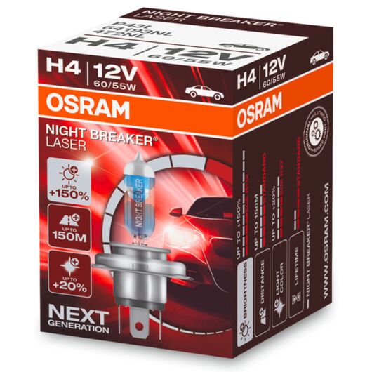 OSRAM Night Breaker Laser H4 60/55W 3900K (картон) 1 шт, Тип лампы: H4, Цветовая температура: 3900