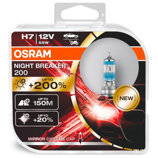 OSRAM Night Breaker 200 H7 55W 3900K комплект 2 шт, Тип лампы: H7, Цветовая температура: 3900 