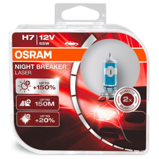 OSRAM Night Breaker Laser H7 55W 3900K комплект 2 шт, Тип лампы: H7, Цветовая температура: 3900 