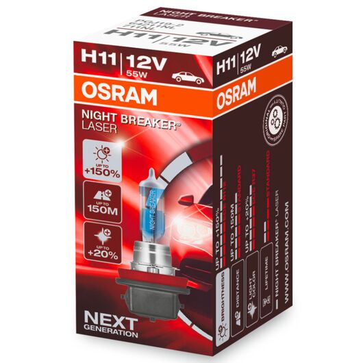 OSRAM Night Breaker Laser H11 55W 3900K (картон) 1 шт, Тип лампы: H11, Цветовая температура: 3900 