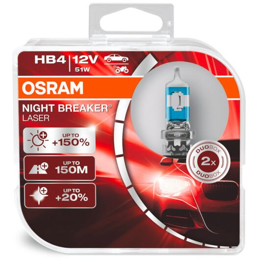 OSRAM Night Breaker Laser HB4 51W 3900K комплект 2 шт, Тип лампы: HB4, Цветовая температура: 3900 