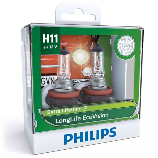 PHILIPS LongLife EcoVision 4x H11 55W 3100K комплект 2 шт 