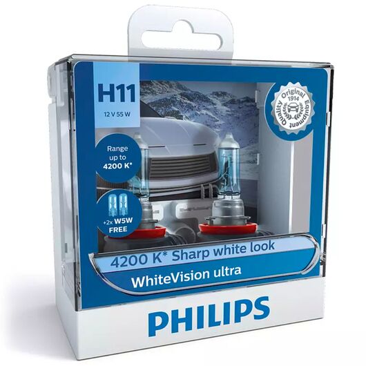 PHILIPS WhiteVision ultra +60% H11 55W 4000K комплект 2 шт