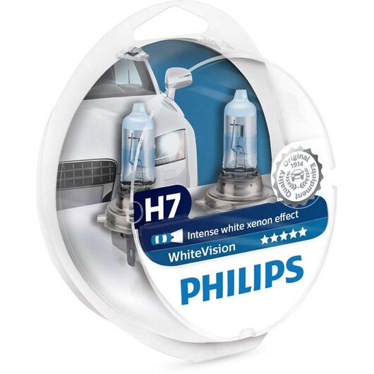 Лампа галогенна Philips H7 WhiteVISION +60% 3700К 2шт/блістер 12972WHVSM