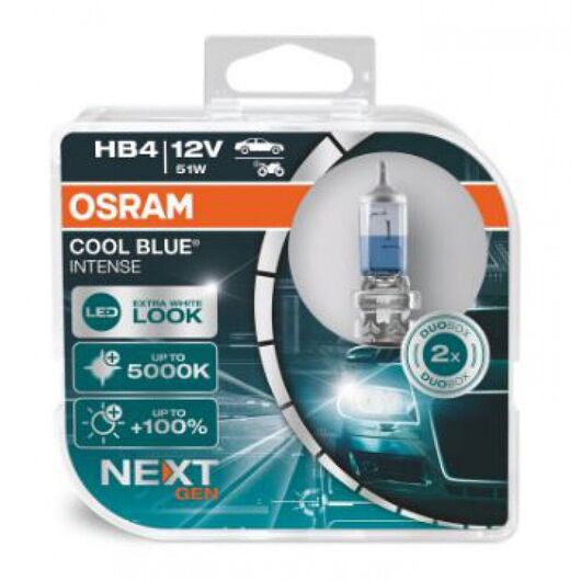 Лампа галогенная Osram HB4 12V 51W P22d Cool Blue Intense Next Gen +100% 2шт/комп (9006CBN-HCB) 