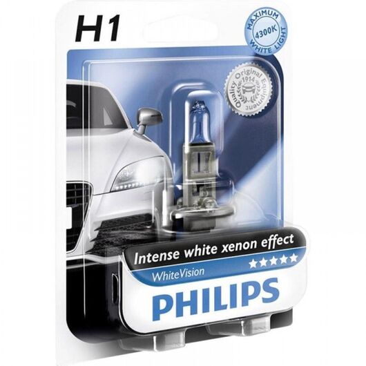 Лампа галогенная Philips H1 Cristal Vision, 4300K, 1шт/блистер 12258CVB1 