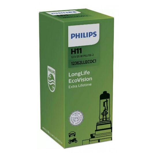 Лампа галогенная Philips H11 LongLife EcoVision, 1шт/карт 12362LLECOС1 