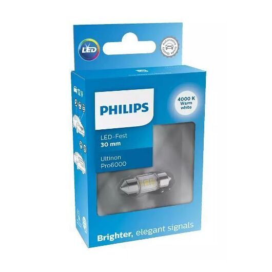 Philips Ultinon Pro6000 C5W 11860WU60X1 White 4000K блістер комплект 1 шт