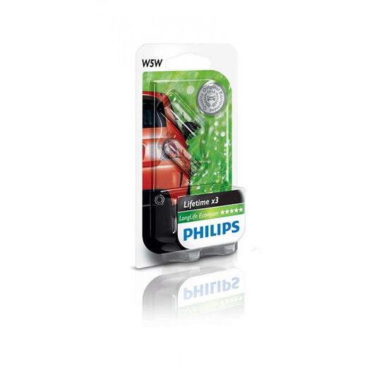 Philips W5W LongLife EcoVision 5W лампа накаливания блистер комплект 2 шт 