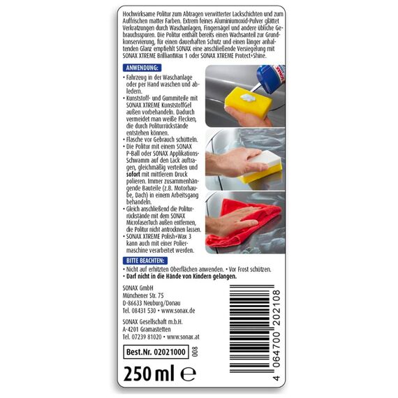 SONAX XTREME Polish + Wax 3 Hybrid NPT очищающий полироль с воском 250 мл, Объем: 250 мл , изображение 5
