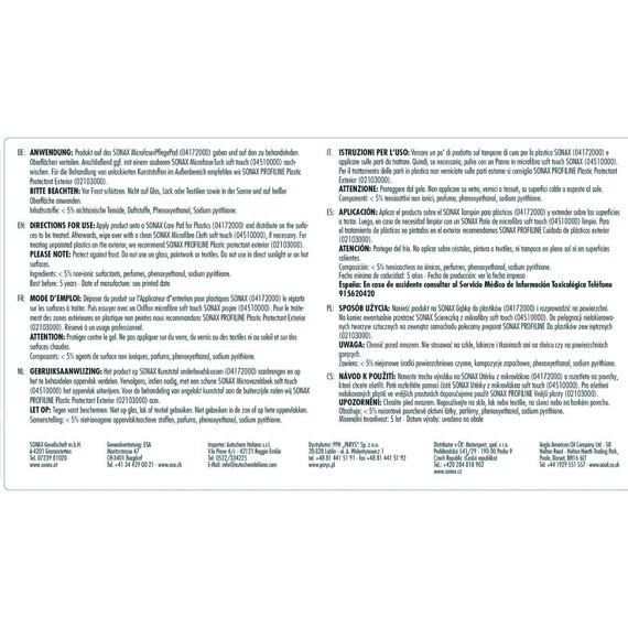 SONAX PROFILINE Sensitive Surface Detailer (Plastic Cleaner) мягкий (деликатный) очиститель пластика 1 л , изображение 3