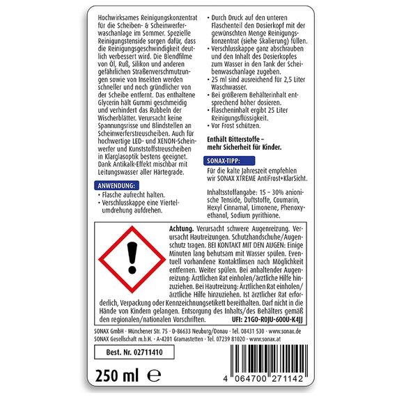 SONAX XTREME Scheiben Reiniger концентрат омывателя летний 1:100 250 мл , изображение 6