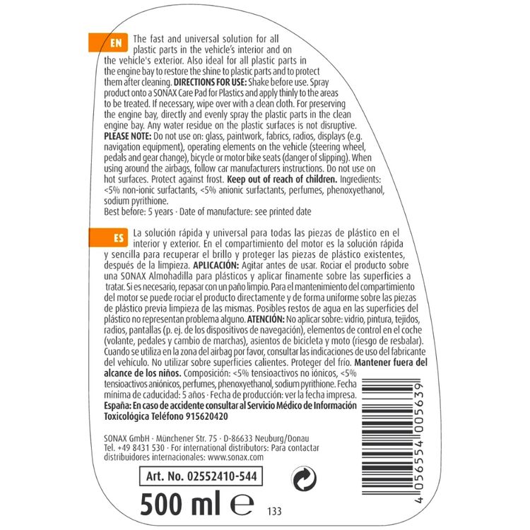 SONAX XTREME Kunststoff Detailer Дітейлер для полірування та захисту зовнішнього та внутрішнього пластику 500 мл, зображення 6