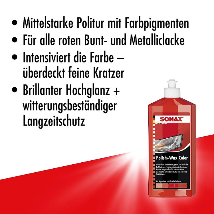 SONAX Polish +Wax Color красный полироль тефлон с воском 500 мл, Цвет: Красный, Количество: 500 мл , изображение 6