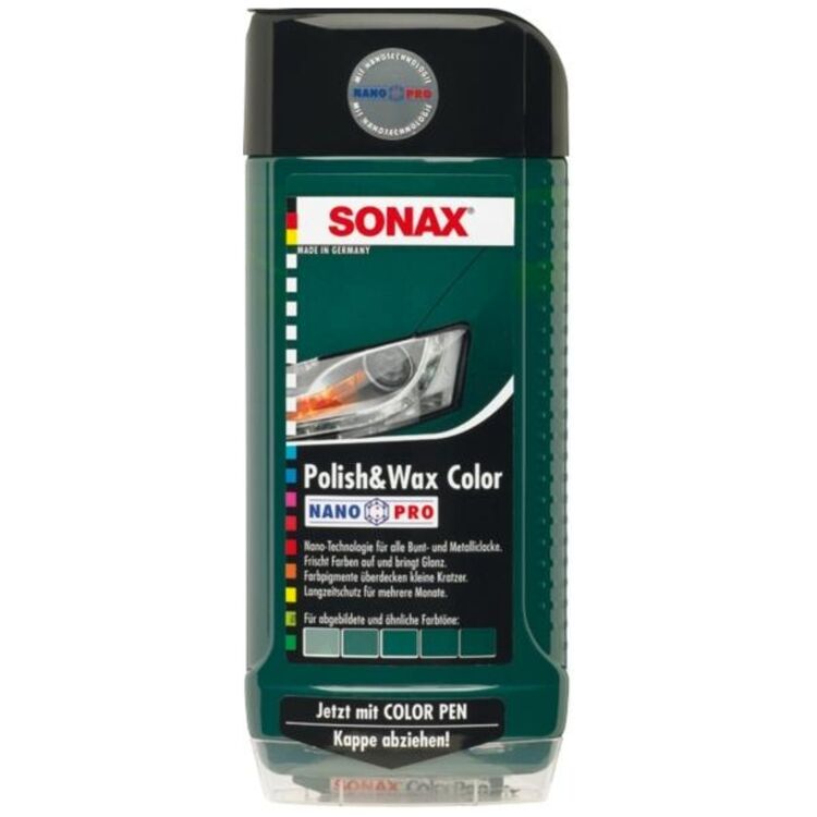 SONAX Polish +Wax Color зеленый полироль тефлон с воском 500 мл, Цвет: Зеленый, Количество: 500 мл 
