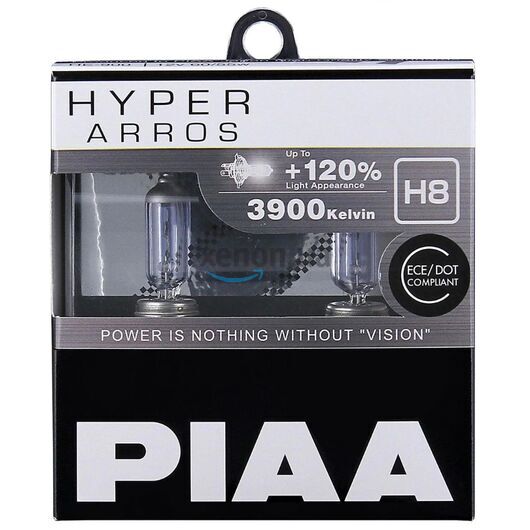 PIAA Hyper Arros H8 +120% 35W 3900K комплект 2 шт, Тип лампы: H8, Цветовая температура: 3900 