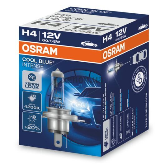 OSRAM Cool Blue Intense H4 55W 4200K (картон) 1 шт, Тип лампы: H4, Цветовая температура: 4200