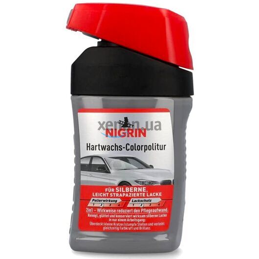 NIGRIN Hartwachs-Colorpolitur Silber серый (серебристый) одношаговый полироль с PTFE (Германия) 300 мл, Цвет: Серый, Объем: 300 мл