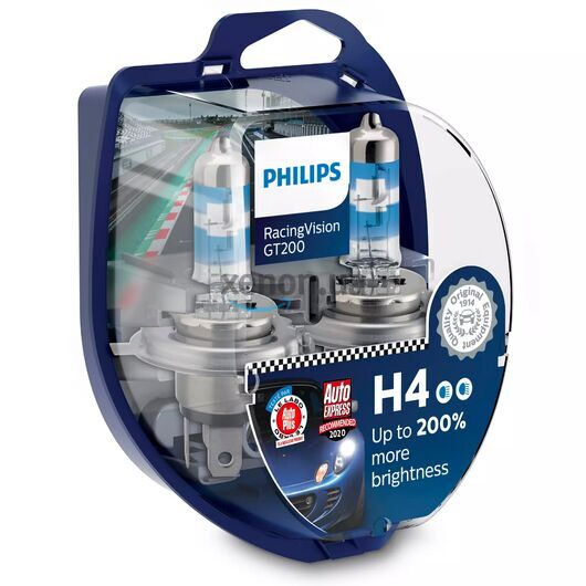 PHILIPS RacingVision GT200 +200% H4 60/55W 3600K комплект 2 шт 